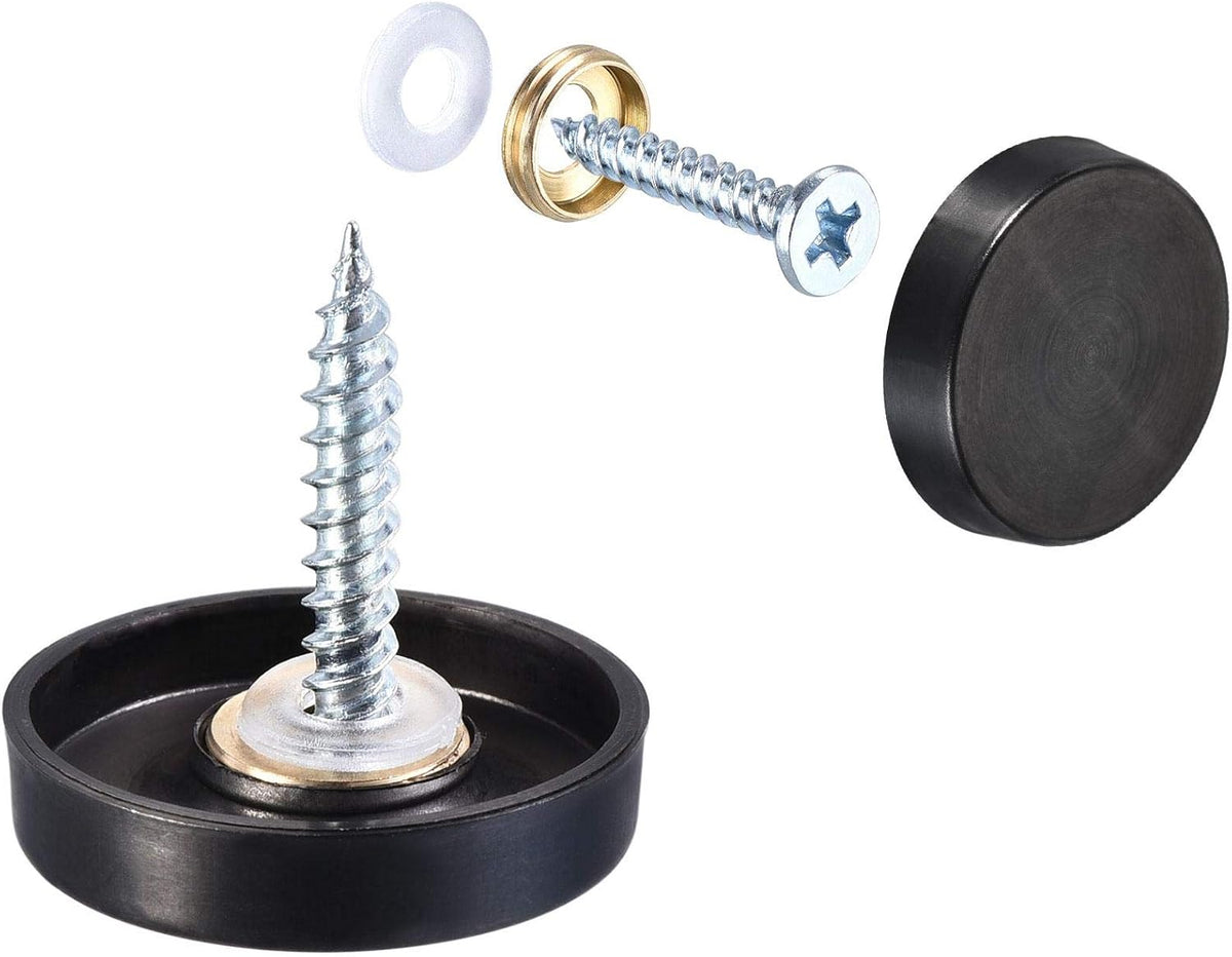 Mirror Screws, 22mm/0.87", 4pcs Decorative Cap Fasteners Cover Nails, Wire Drawing, Black 304 Stainless Steel