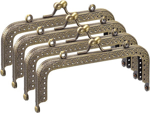 Metal Purse Frames - 4.92" 4Pcs Kiss Lock Clasp Frame Rectangle Embossed Clutch Frame Handles for Coin Purse Sewing Bag Making DIY Craft, Bronze