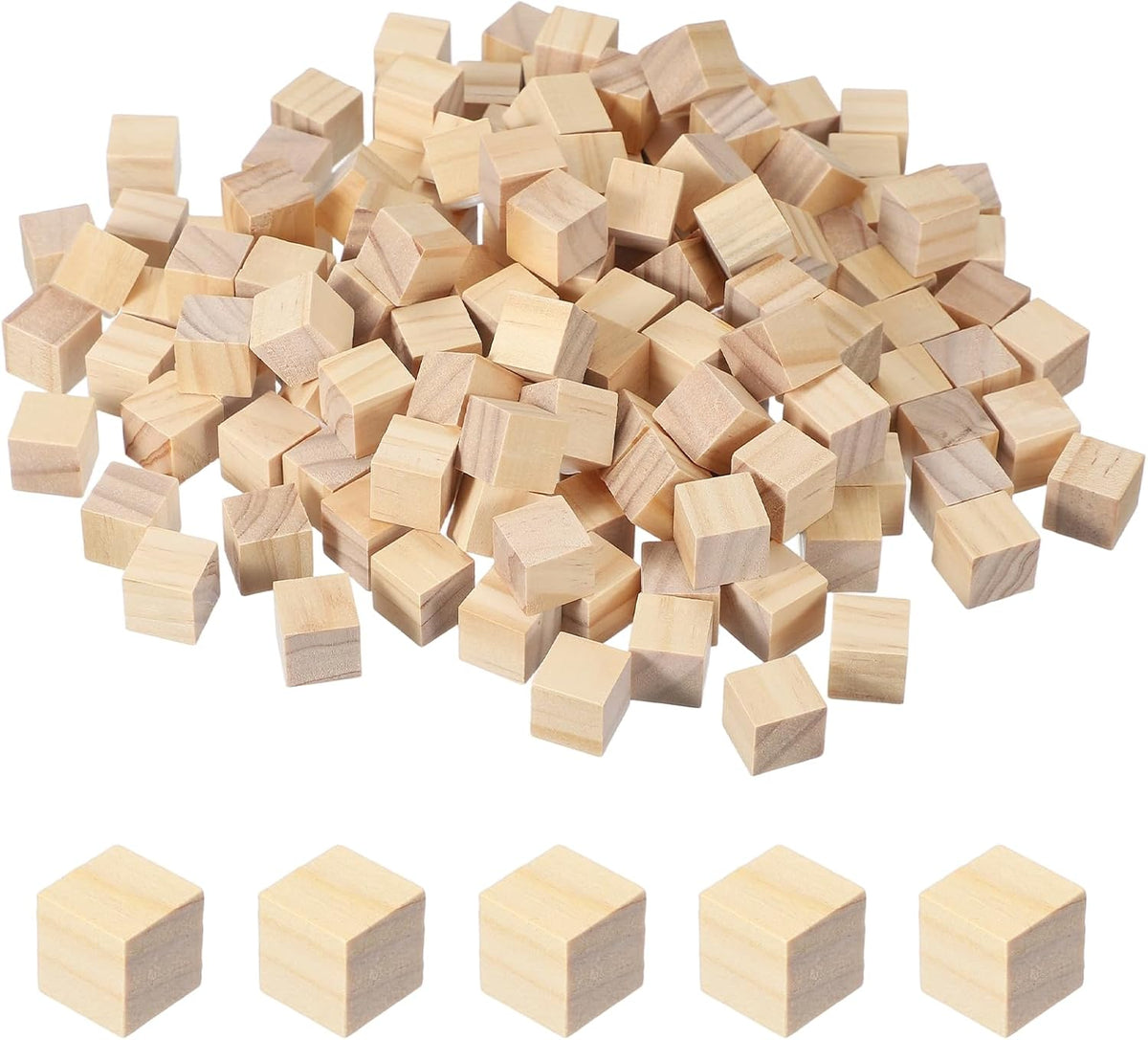 150 Pcs Wooden Blocks, 0.6 Inch Square Natural Wooden Block Unfinished Wood Cube for DIY Craft Art Project Painting Decoration, Natural