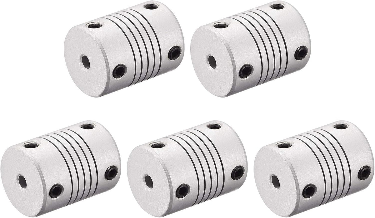 4mm to 8mm Aluminum Alloy Shaft Coupling Flexible Coupler Motor Connector Joint L25xD19 Silver,5pcs