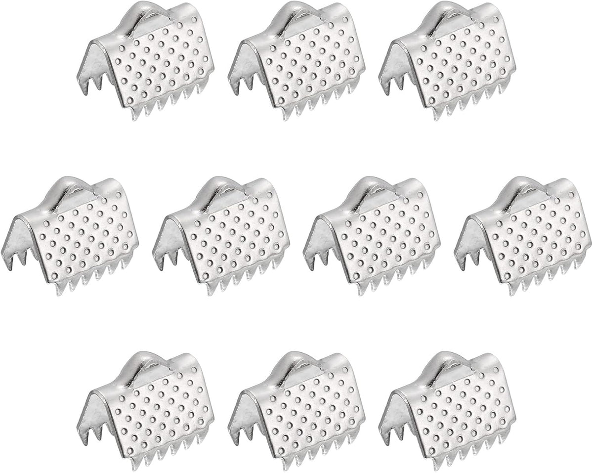60Pcs Ribbon End Crimp Clamps, 10.5mm Pointed Texture Stainless Steel Pinch Cord End Clasps for DIY Bracelet Making, Silver Tone