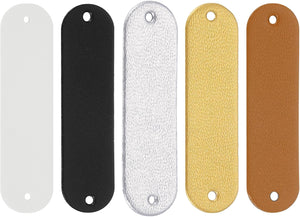 100Pcs Handmade Leather Label, 12x45mm PU Leather Sewing Embossed Tag Embellishment Knit Crochet Tags for Clothing Purses Scarves DIY, 5Colors