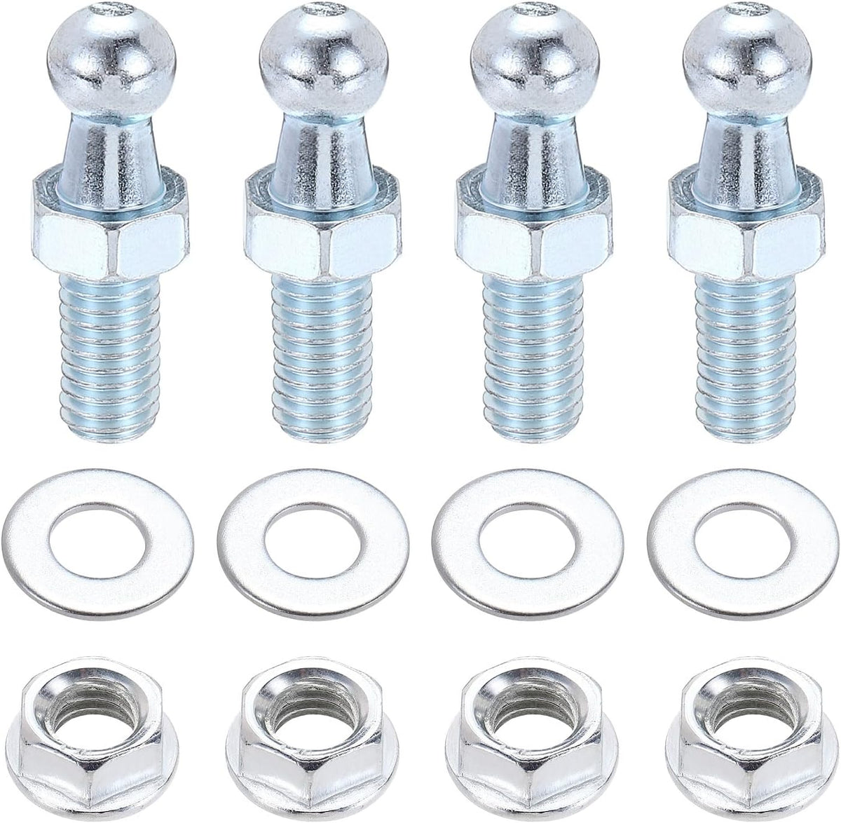 M8 x 0.5" Ball Stud Bolt, Stainless Steel Gas Spring End Fitting with Hardware Lift Support Strut Fitting for Gas Struts Ball Ended Bonnet, Silver 4pcs