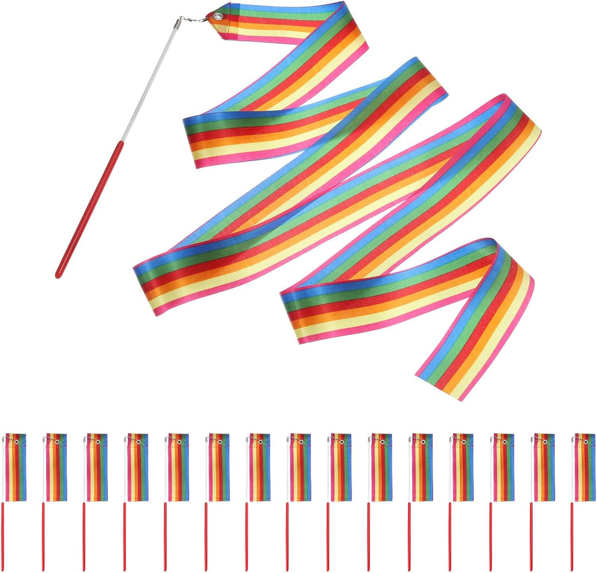 24PCS Rainbow Dance Ribbon, Gymnastics Ribbon Twirling Ribbons for Birthday Party Streamers Decoration,6.6Ft Circus Carnival Ribbon with Sticks Wands