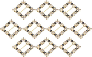 Rhinestone Ribbon Buckle Sliders, 10Pcs Gold, Black Crystal Belt Buckles for Craft Wedding Clothing Decoration