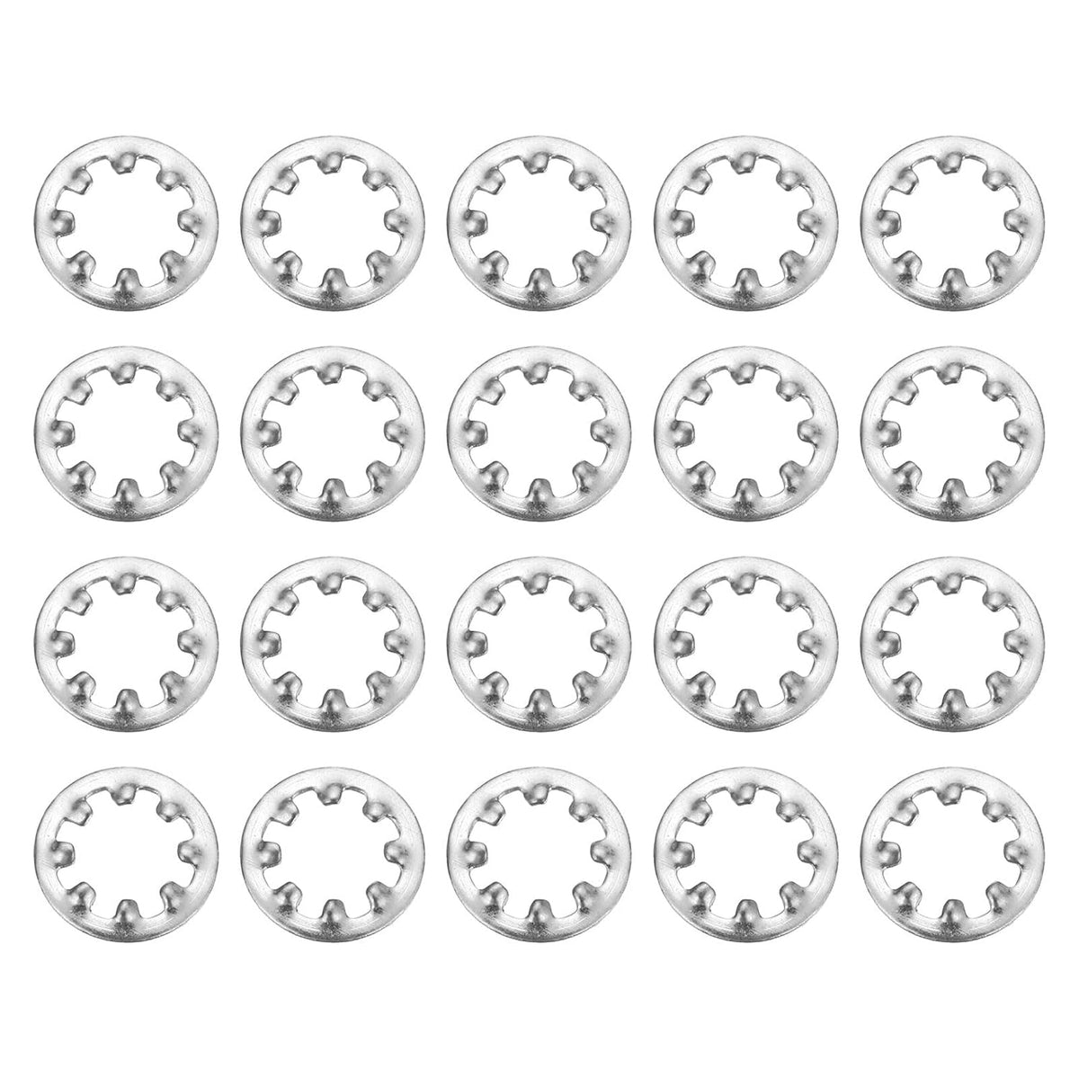 50Pcs 10# Internal Tooth Lock Washer, 304 Stainless Steel Multi-Tooth Star Washer Locking Fastener, Silver Tone