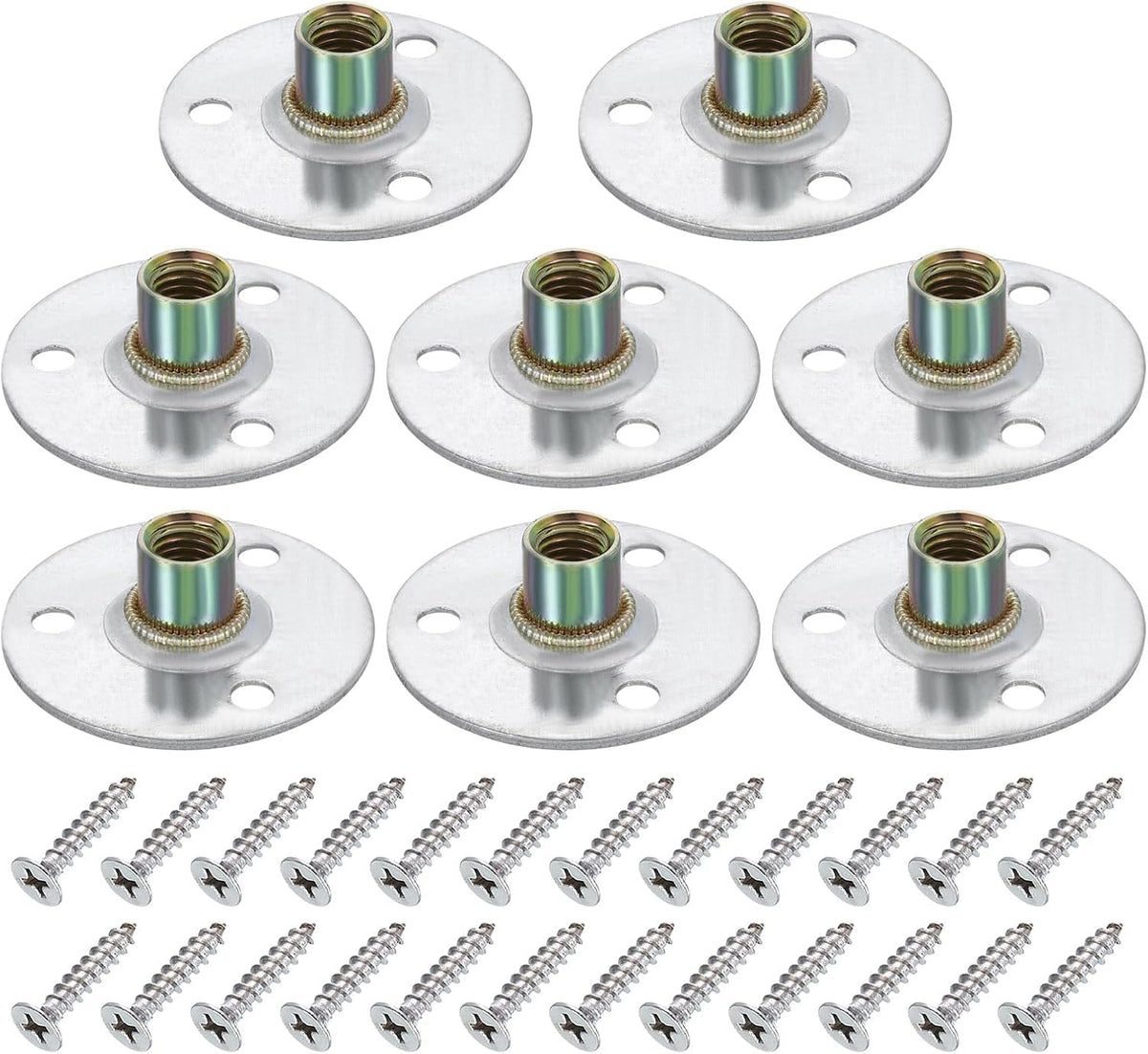 8Pcs M10 Brad Hole t Nut, 50mm/2inch Round Base Weld Nuts Flange Insert Female Thread with Mounting Screws for Wood Furniture