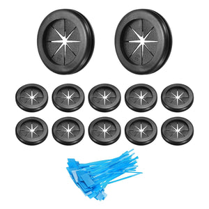 12Pcs 1-1/4"(32mm) ID, 1-3/8" (35mm) Drill Hole, Double Sided Grommets Round Firewall Hole Plug with Marker Cable Ties for Home Office Cable Wire Protection, Black