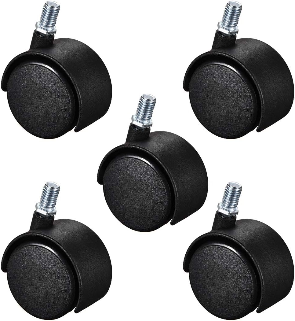Furniture Casters 2 Inch Nylon M10 x 15mm Threaded Stem Swivel Caster Wheels, 38lb Capacity Each Wheel, 5 Pcs
