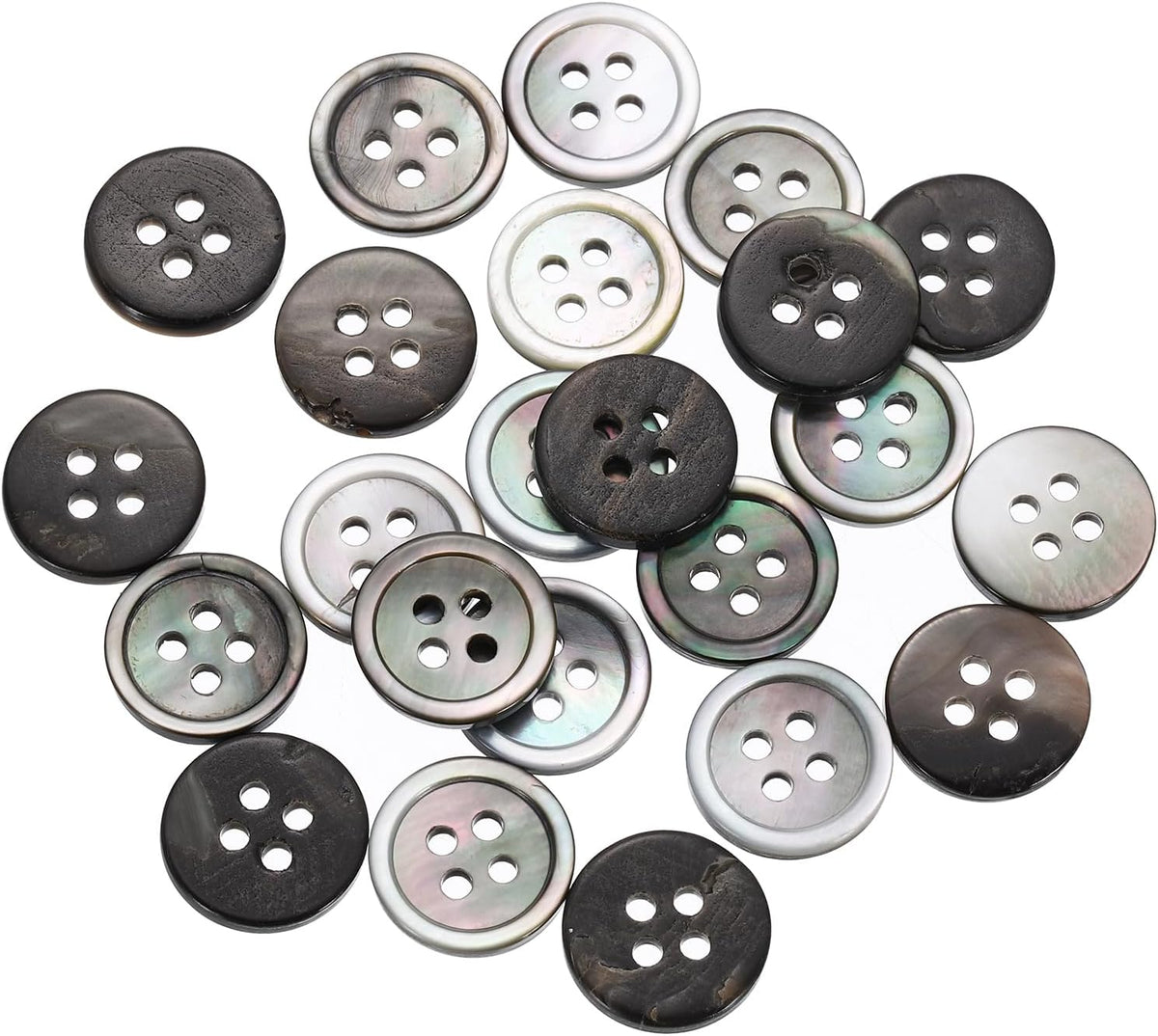 25 Pcs Natural Shell Buttons, 4 Hole 12.5mm Mother of Pearl Buttons for Shirt Clothes Coats Suits Jacket Jeans Skirts Sewing Craft DIY Decoration, Black