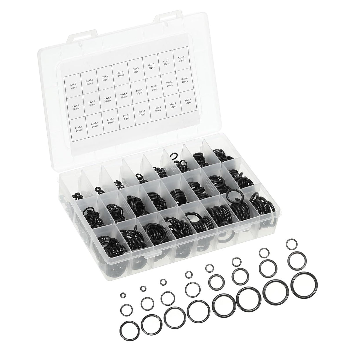 Nitrile Rubber O-Ring Assortment Kit 880 Pieces 24 Sizes Metric Sealing Gasket Set for Automotive Mechanic Plumbing, Black