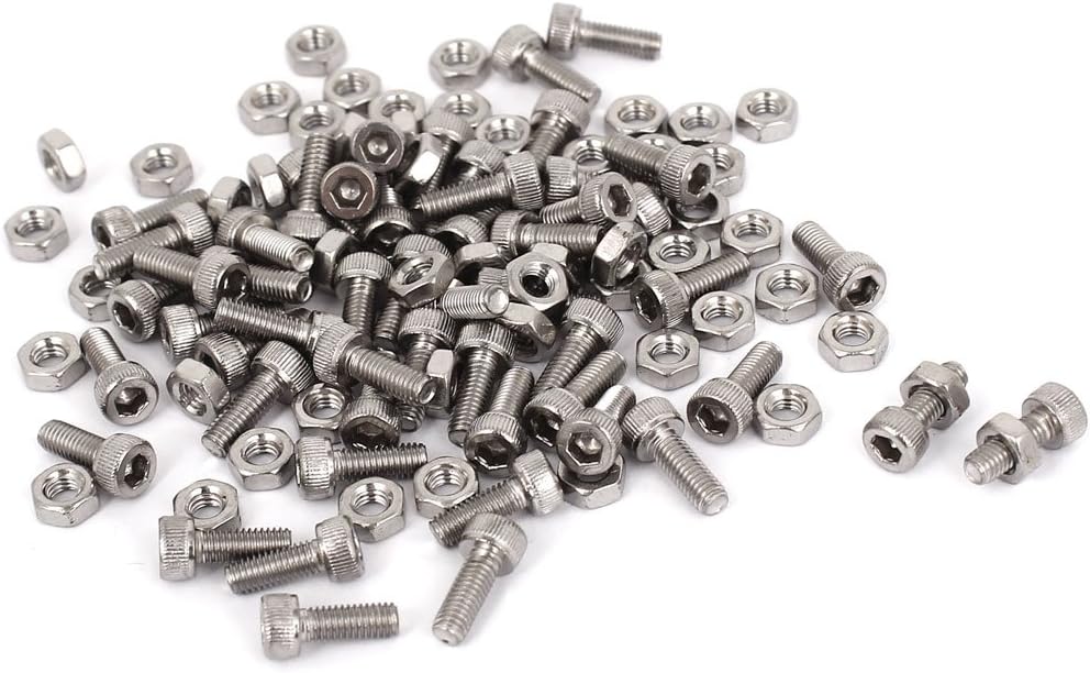 M3x8mm Hex Socket Head Knurled Cap Screws Bolts Nuts Set 50Pcs