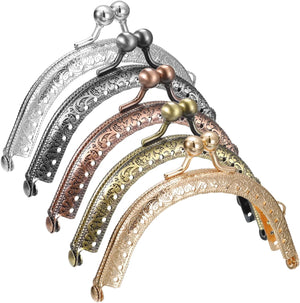 5 Color Metal Purse Frames - 10Pcs 3.35" Kiss Lock Clasp Frame Arch Embossed Clutch Frame Handles for Coin Purse Sewing Bag Making DIY Craft