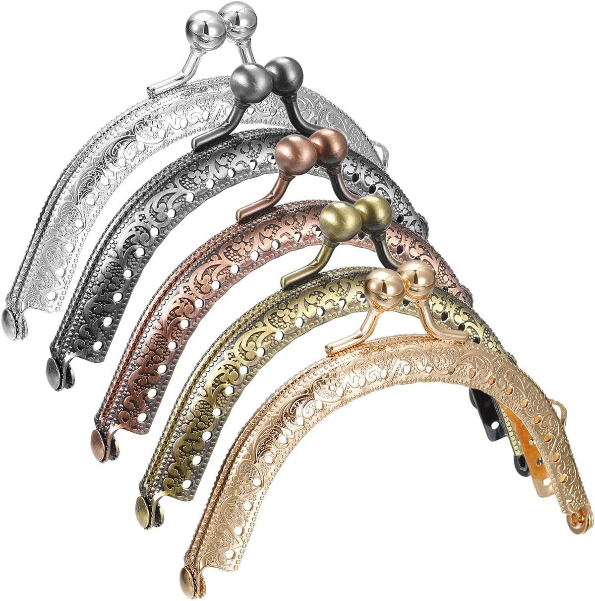 5 Color Metal Purse Frames - 10Pcs 3.35" Kiss Lock Clasp Frame Arch Embossed Clutch Frame Handles for Coin Purse Sewing Bag Making DIY Craft