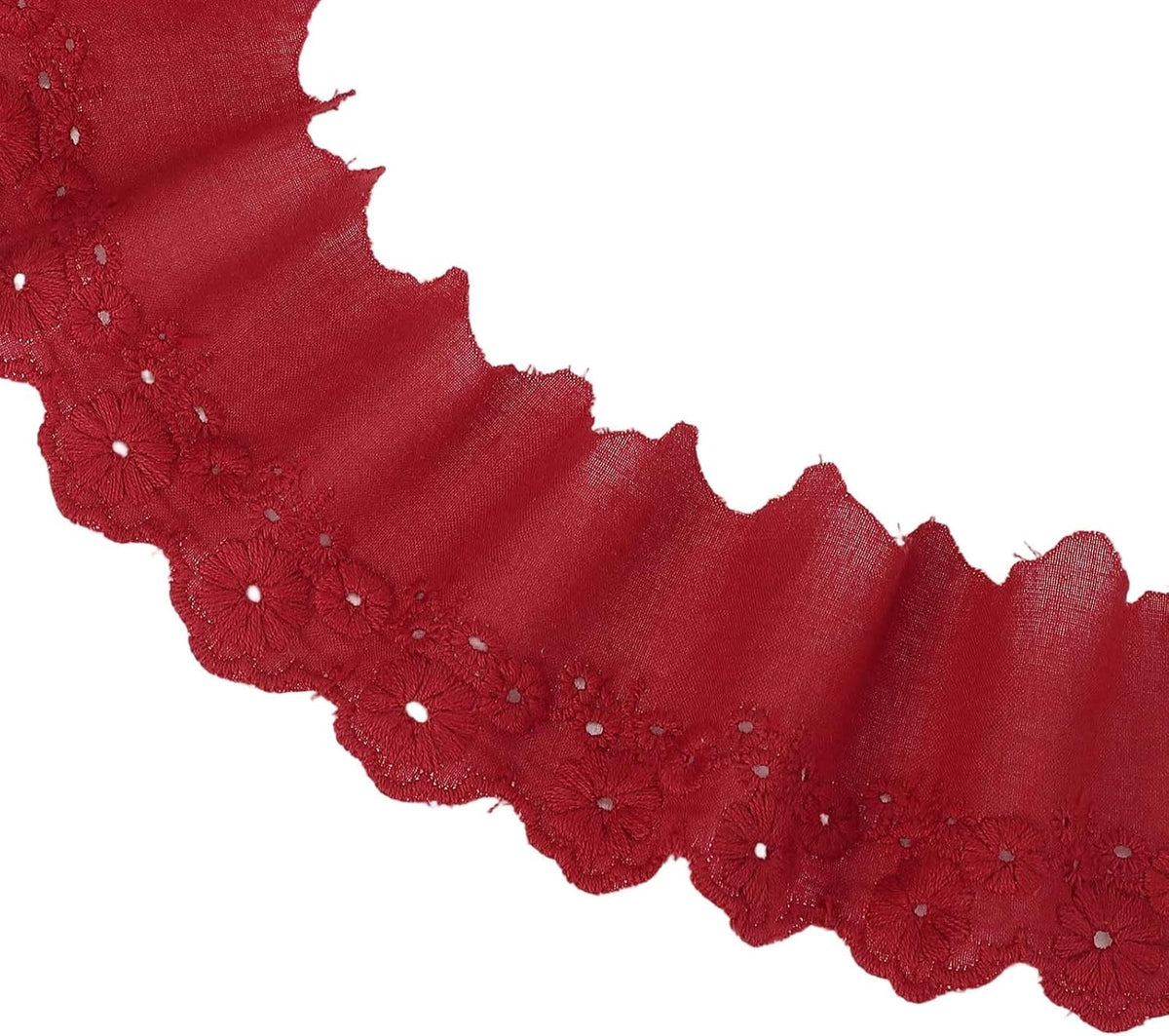 5 Yards Eyelet Lace Trim, 2.17 Inch Wide Floral Cotton Lace Ribbon Embroidery Ruffle Ribbon Trim for Sewing Dress Apron Pillow Clothes Bag Decoration, Wine Red