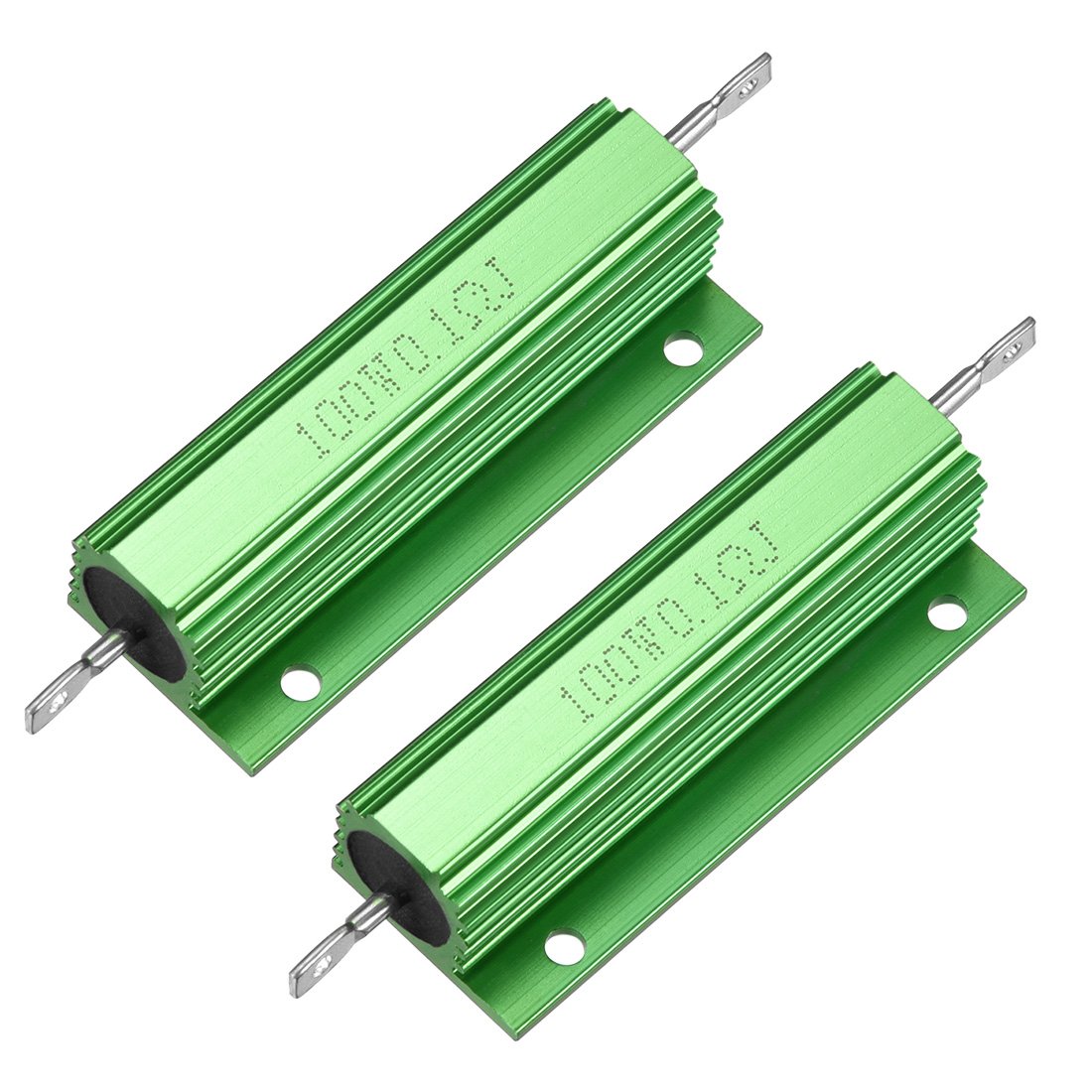 2 Pcs Aluminum Case Resistor 100W 0.1 Ohm Wirewound Green for LED Replacement Converter 100W 0.1RJ