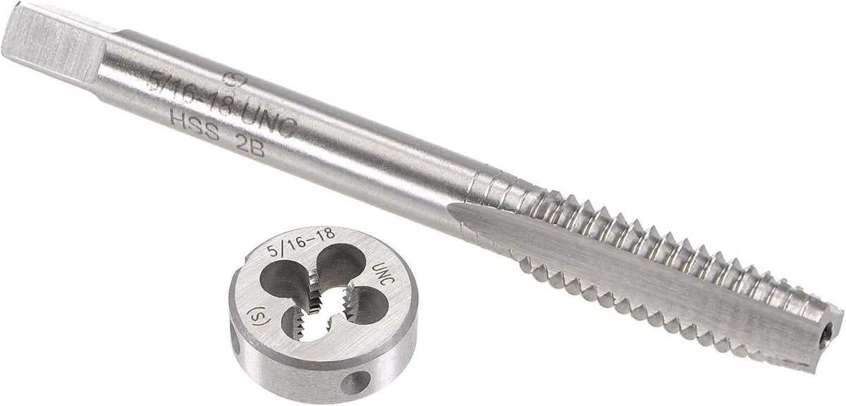 5/16"-18 UNC Tap and Die Set, HSS Machine Thread Tap with Round Threading Die, Right Hand