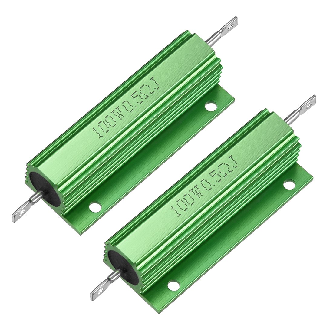 2 Pcs Aluminum Case Resistor 100W 0.5 Ohm Wirewound Green for LED Replacement Converter 100W 0.5RJ