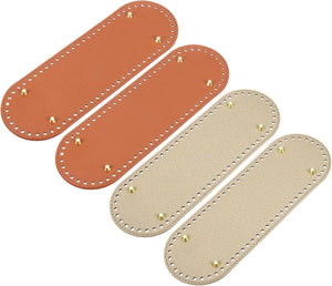 Oval Bag Bottom Shaper Pad, 4Pcs 300 x 100mm PU Leather Bags Cushion Base for Crochet Knitting Handbag, Brown+Gold
