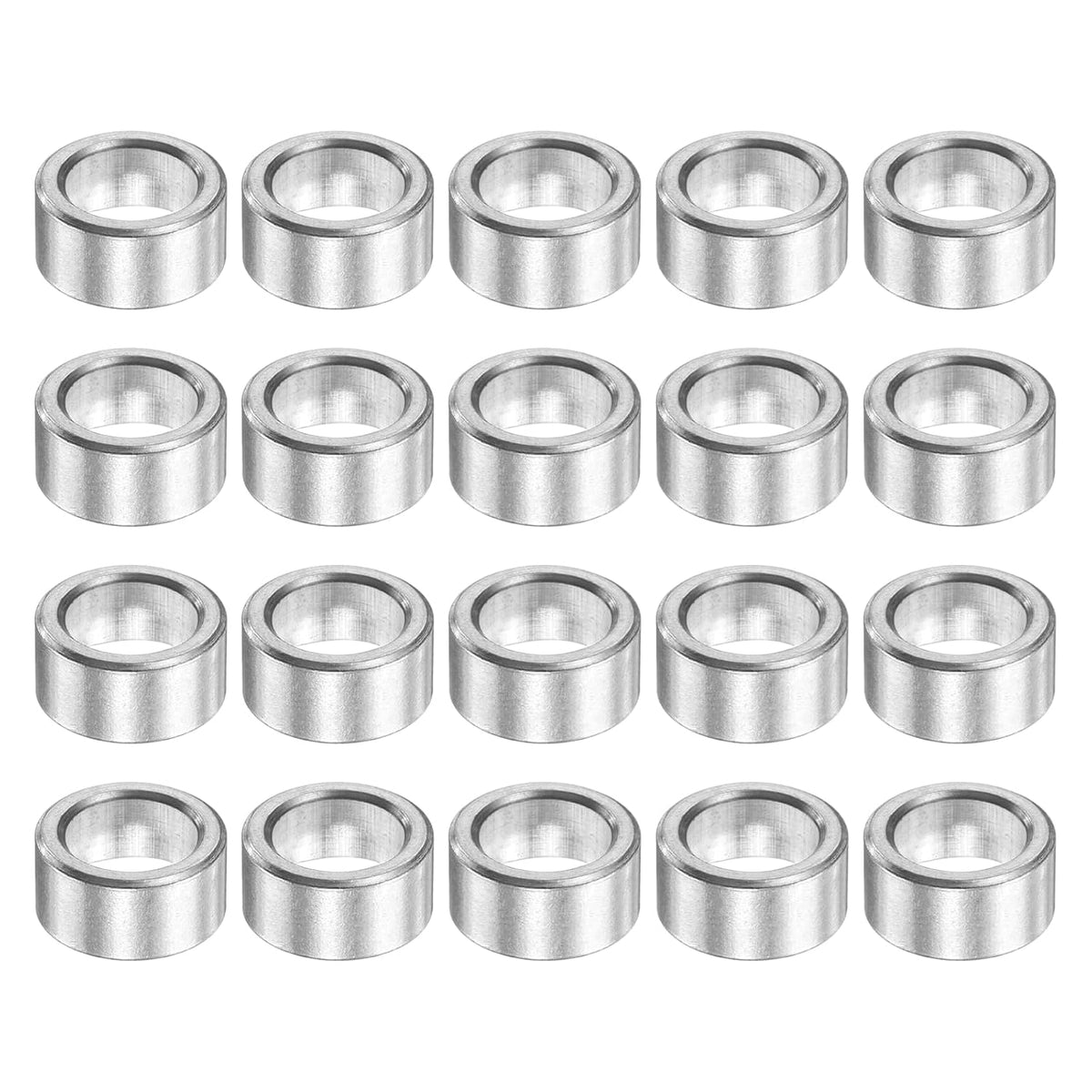 20Pcs Aluminum Spacer 3/8" OD x 1/4" ID x 3/16" Length Screw Standoff Bushing Plain Finish Unthreaded Round Metal Spacer for Screws Bolts and Rods, Silver