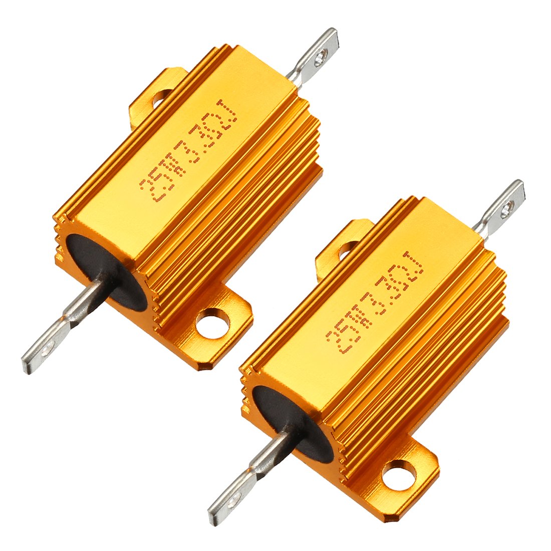 25W 3.3 Ohm 5% Aluminum Housing Resistor Screw Tap Chassis Mounted Aluminum Case Wirewound Resistor Load Resistors Gold Tone 2 pcs