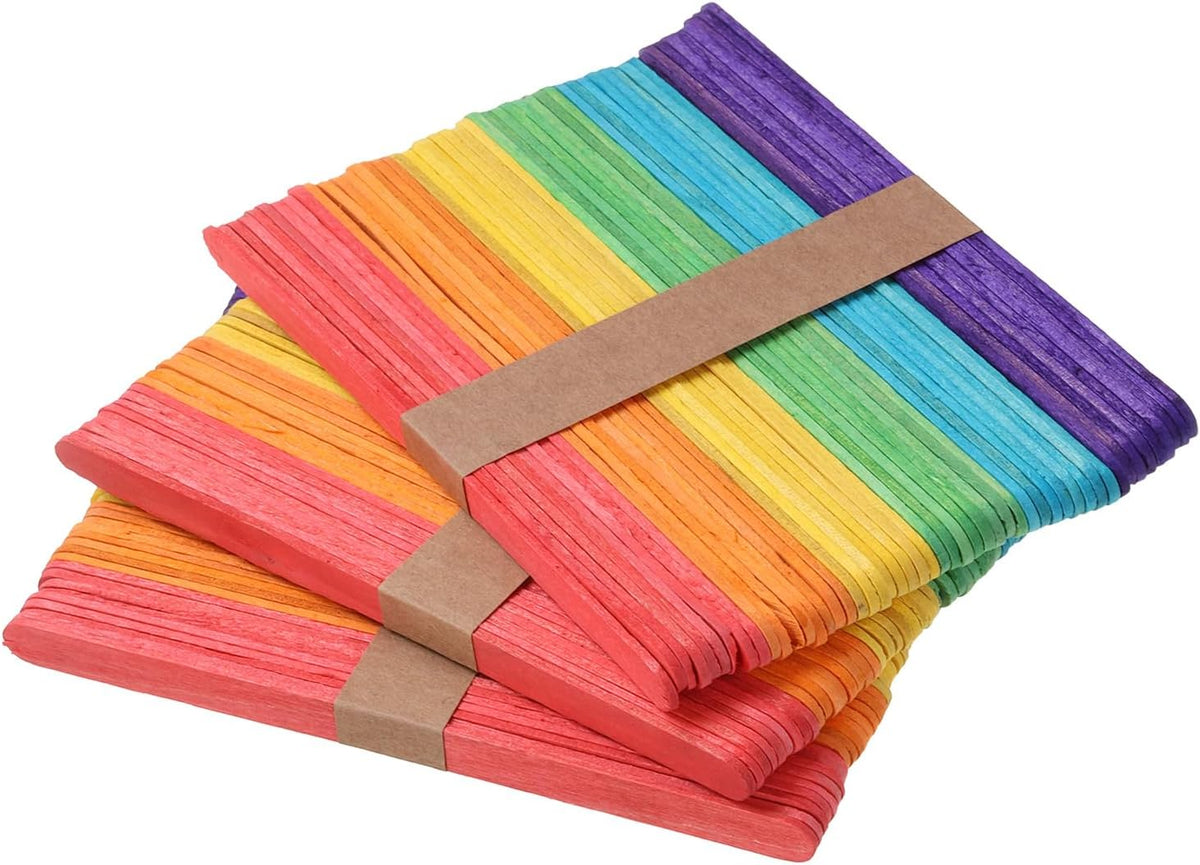 150Pcs Craft Sticks 6" x 3/8" Ice Cream Sticks Wooden Wax Sticks for Building Mixing and Creating Craft Projects Colored