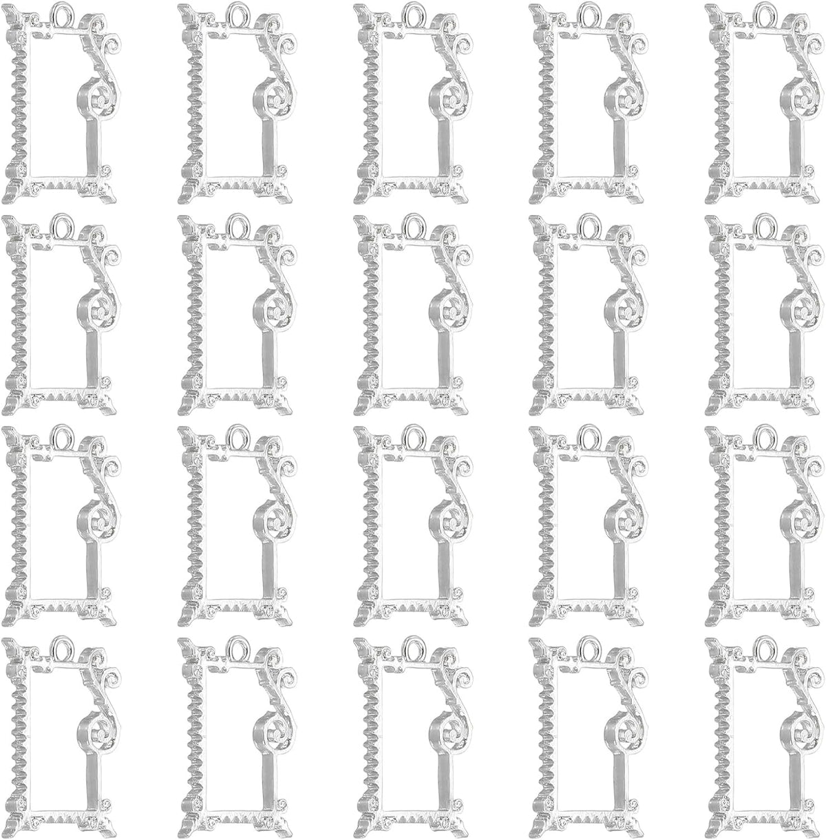 40Pcs Alloy Open Bezel Pendants, Frame Shape Open Back Hollow Frame Pendant Geometric for Resin Jewelry Making Earrings Necklace Bracelet DIY, Silver