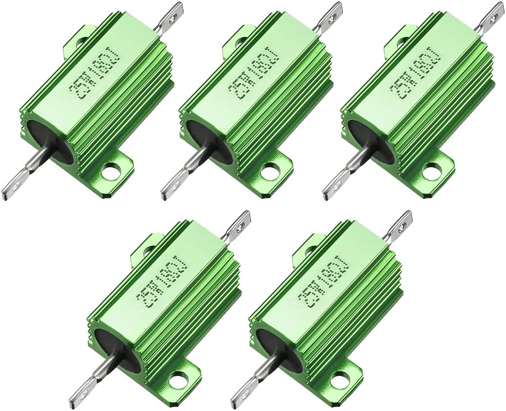 25W 18 Ohm 5% Aluminum Housing Resistor Screw Tap Chassis Mounted Aluminum Case Wirewound Resistor Load Resistors Green 5 pcs