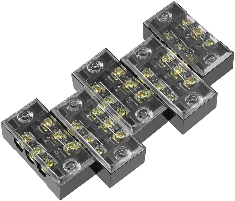 5 Pcs Dual Rows 3 Positions 600V 15A Cable Barrier Block Terminal Strip TB-1503L