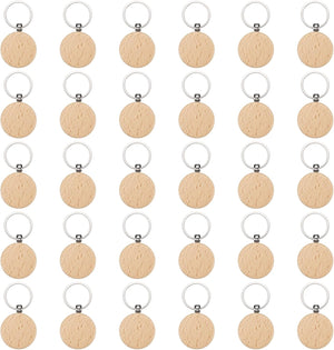 30pcs Wooden Keychain Blanks, Round, Beige, Unfinished, Modern, DIY Gift Crafts