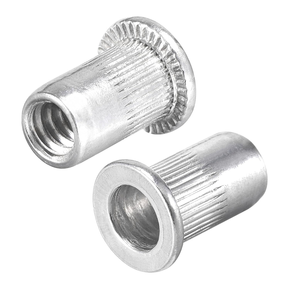 #6-32 Rivet Nuts Aluminium Alloy Knurled Flat Head Threaded Insert Nut Silver 50pcs