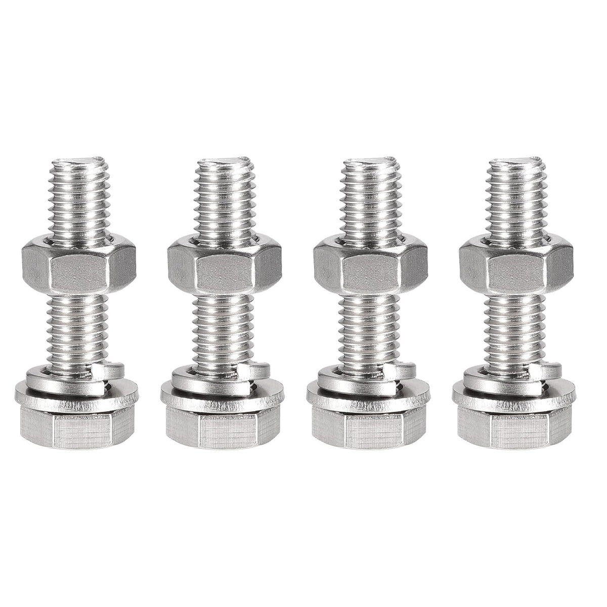 M10 x 45mm Hex Head Screws Bolts, Nuts, Flat & Lock Washers Kits, 304 Stainless Steel Fully Thread Hexagon Bolts 4 Sets