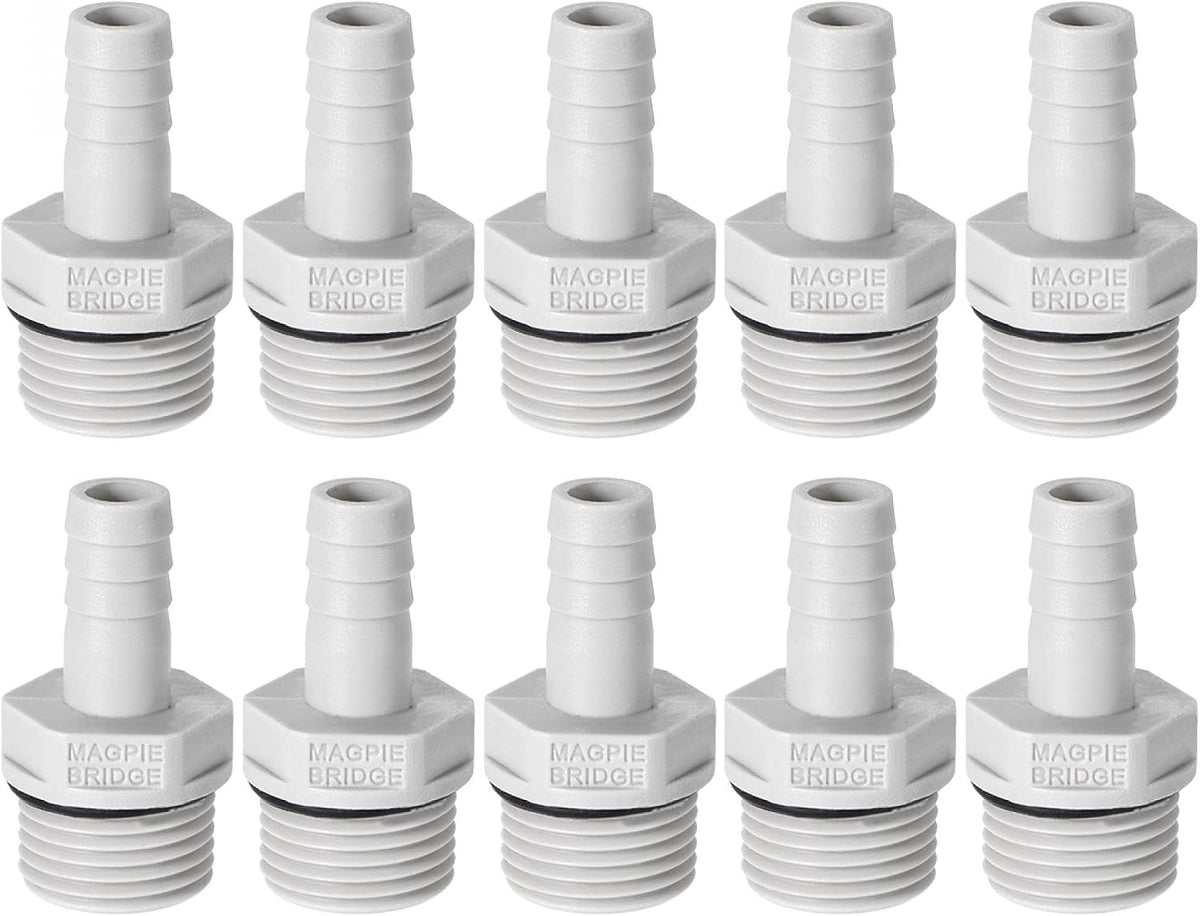 PVC Barb Hose Fitting Connector Adapter 10mm or 25/64" Barbed x G1/2 Male Pipe 10pcs