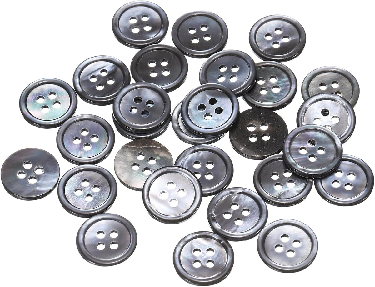 25 Pcs Natural Shell Buttons, 4 Hole Mother of Pearl Buttons 15mm Sewing Button Sewing Craft Shell Discs for Shirt Sewing DIY Crafts Decoration, Gray