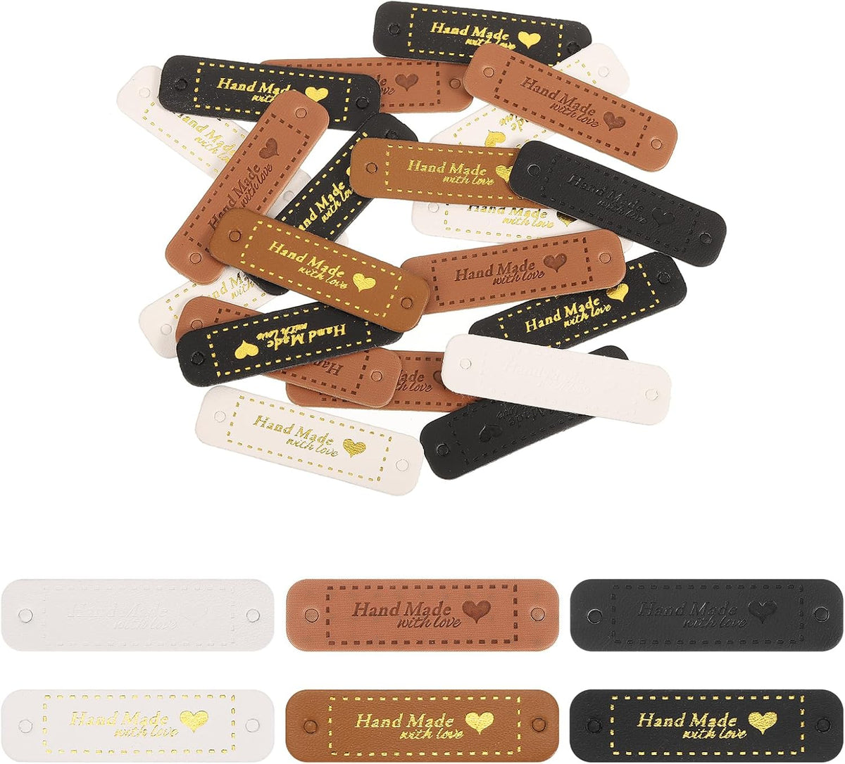 48pcs PU Leather Label, Sewing Embossed Tag Embellishment Knit DIY Accessories for Jeans Bags Shoes Hats (6 Colors)