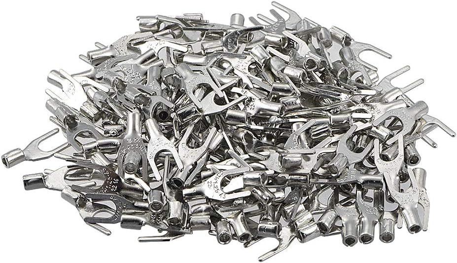 200Pcs SNB1.25-4S Non-Insulated U-Type Copper Crimp Terminals AWG22-16 Wire Connector Silver Tone