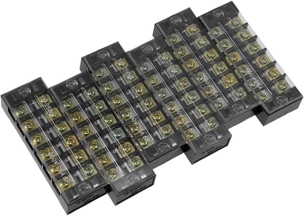 6 Pcs 6 Positions Dual Rows 600V 25A Cable Barrier Block Terminal Strip TB-2506L