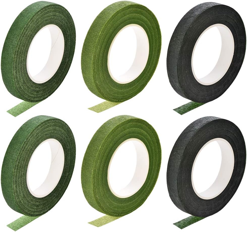 LinkMejor 6 Roll 1/2-inch Wide 30Yard Dark Green,Light Green,Green Floral Tape Flower Adhesives Floral Arrangement Kits