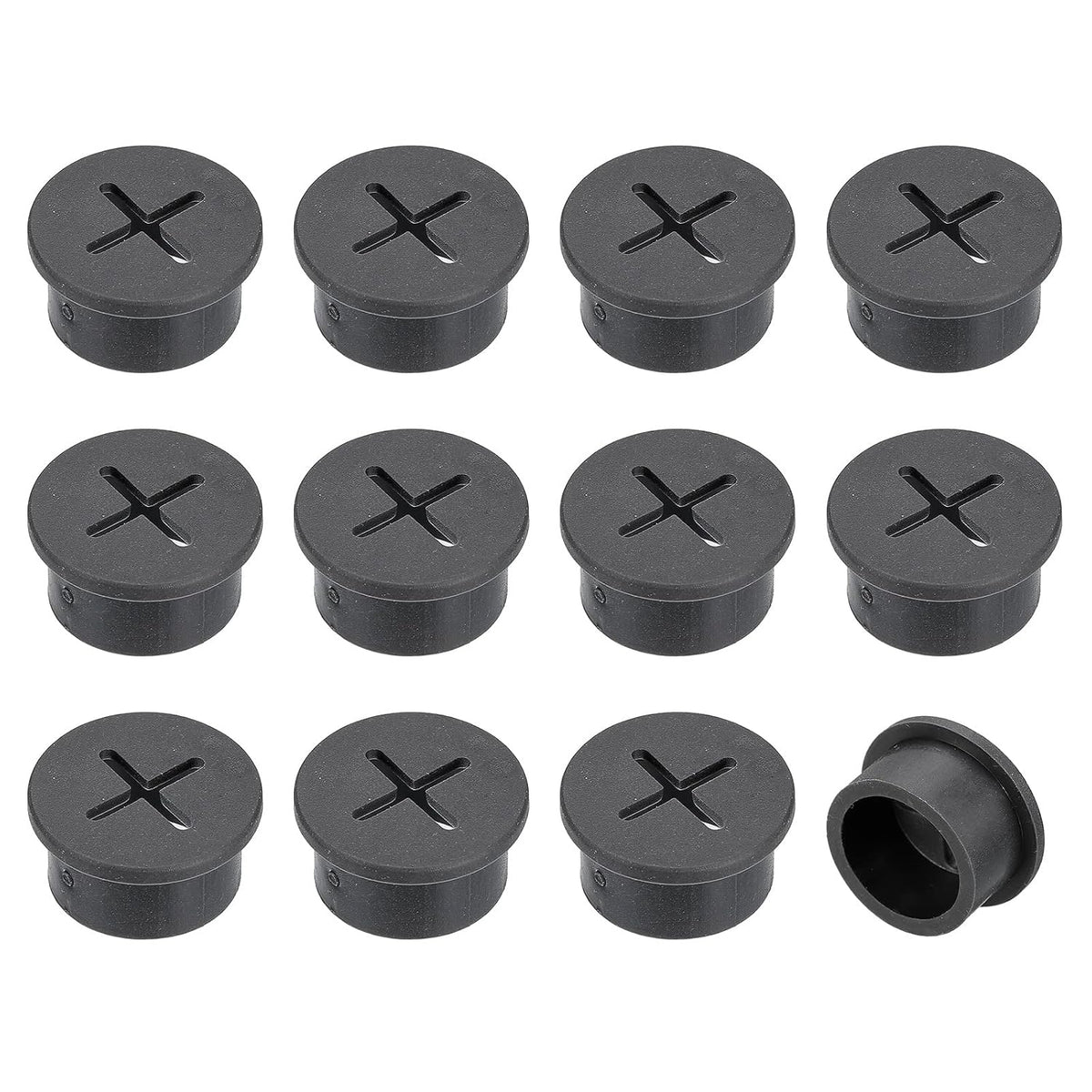 Cable Hole Cover, 12Pcs 25mm/3/4 Inch Rubber Desk Cable Wire Cord Grommet Hole Cover for Office Computer Desk Wire Organizer, Black