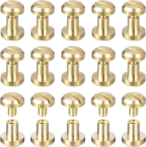 20Pack Brass Chicago Screws, 8x10mm Concave Screw Back Binding Post Nail Stud Rivets for DIY Leather Craft Belt Strap, Gold Tone