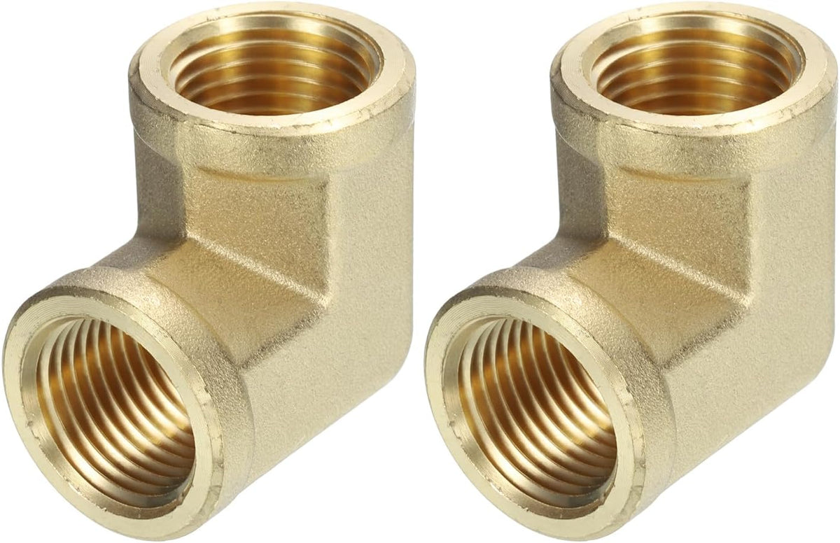 90 Degree Barstock Street Elbow Pipe Fitting 1/2 Inch NPT Female to 1/2 Inch NPT Female, 2Pcs Forged Brass Hose Fittings Adapter for Gas, Air, Oil, Propane