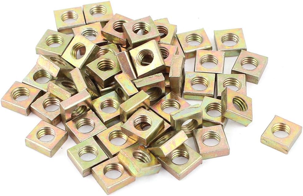 Square Nuts,M5x8x3mm Zinc Plated Square Machine Screw Nuts Brass Tone 50Pcs