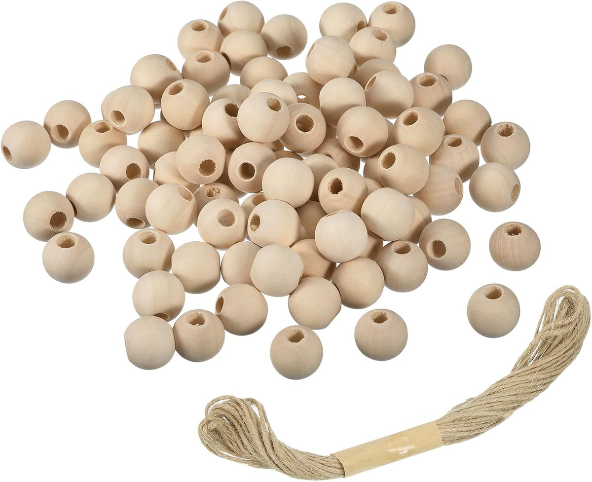 160Pcs Wooden Beads, 20mm/0.8inch Natural Color Ball Spacer Bead Unfinished Round Loose Beads for Crafts Jewelry Making Party Decoration (8mm Hole)