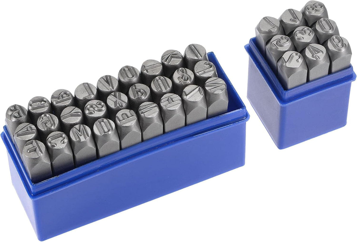 LinkMejor 25/64" (10mm) Number and Letter Stamp Set, A-Z & 0-9 Alloy Steel Punch Press Tool for Metal Plastic Wood Leather
