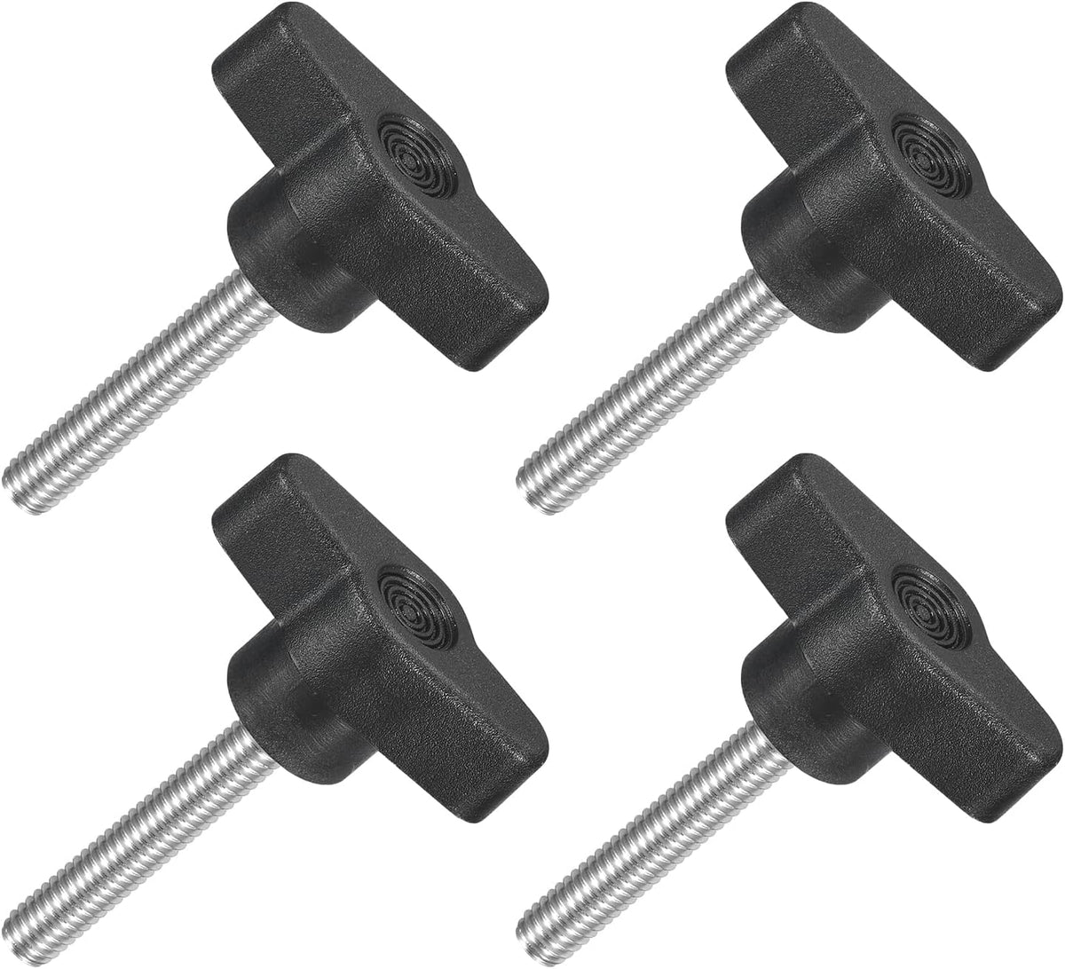 4Pcs Tee Wing Knobs Thumb Screws, M6 x 35mm Clamping Screw Knob Male Thread 304 Stainless Steel T Shaped Thumb Screws Handle 36mm Dia. for Hand Tightening Knob Replacement, Black