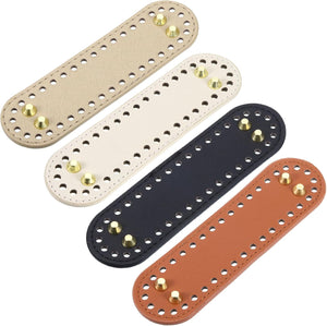 Oval Bag Bottom Shaper Pad, 4Pcs 182x50mm PU Leather Bags Cushion Base for Crochet Knitting Bag, Black+Brown+Khaki+Beige