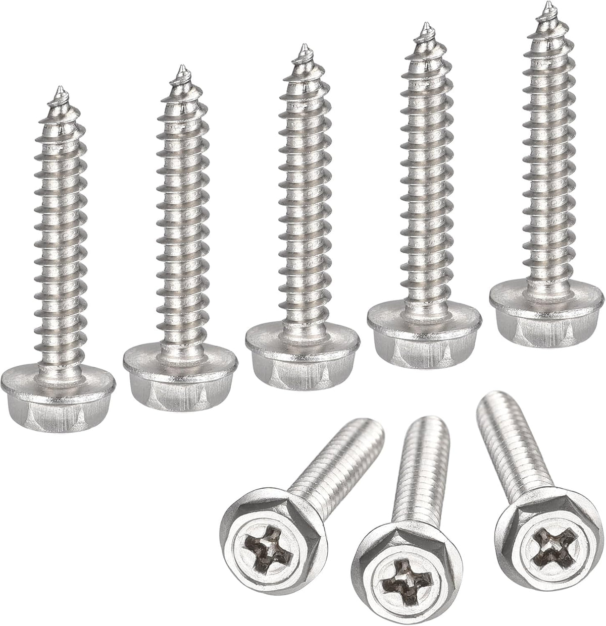Phillips Hex Washer Self Tapping Screws, M4 x 25mm 304 Stainless Steel Hex Flange Sheet Metal Screw 100pcs