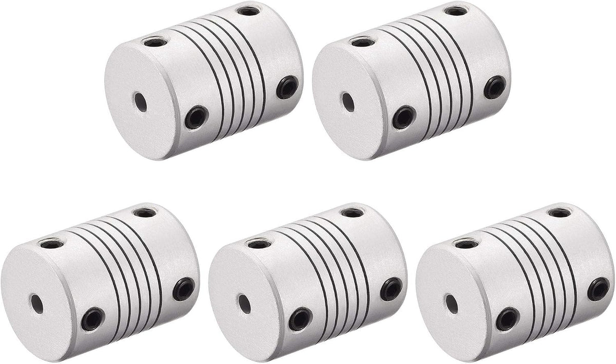 3mm to 4mm Aluminum Alloy Shaft Coupling Flexible Coupler Motor Connector Joint L25xD19 Silver,5pcs