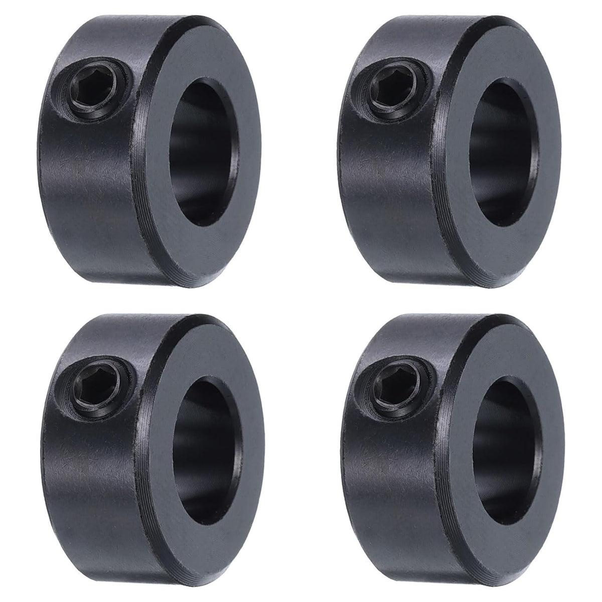 4pcs Set Screw Collars 1/2" Bore Carbon Steel Shaft Collars, 1" OD, 7/16" Width Axle Collar Clamp for Linear Rod Shaft Guide, Black Oxide