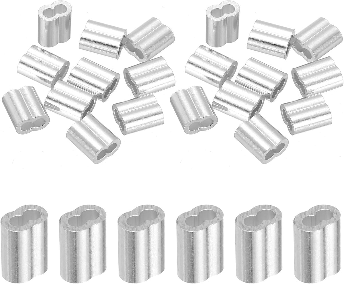 3/32" 2.5mm Aluminum Crimping Loop Sleeve Double Ferrule for Wire Rope Cable Line End, Silver 20pcs